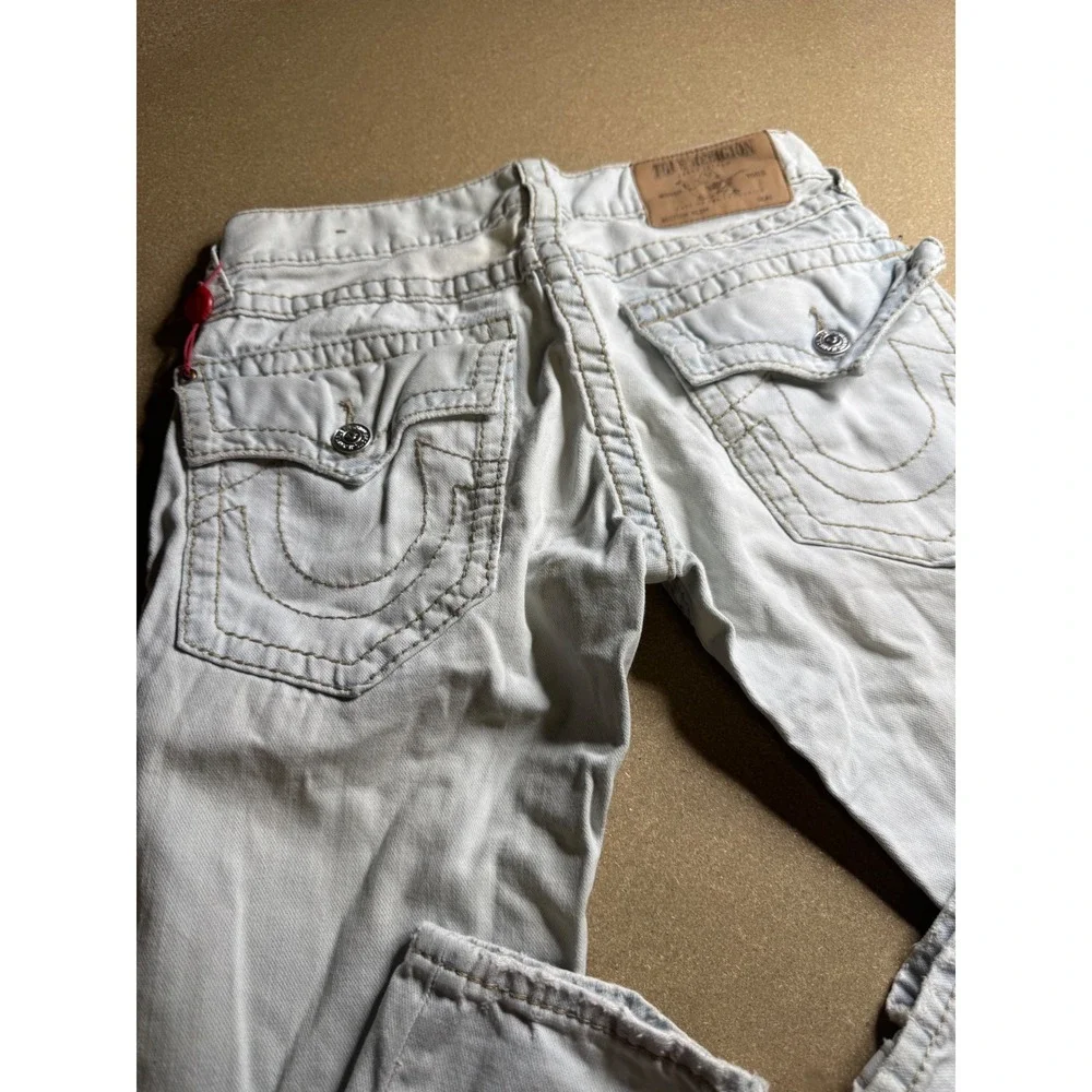 True Religion Section Slim Distressed Light Wash Jeans Men 29 Ripped Flap Pocket